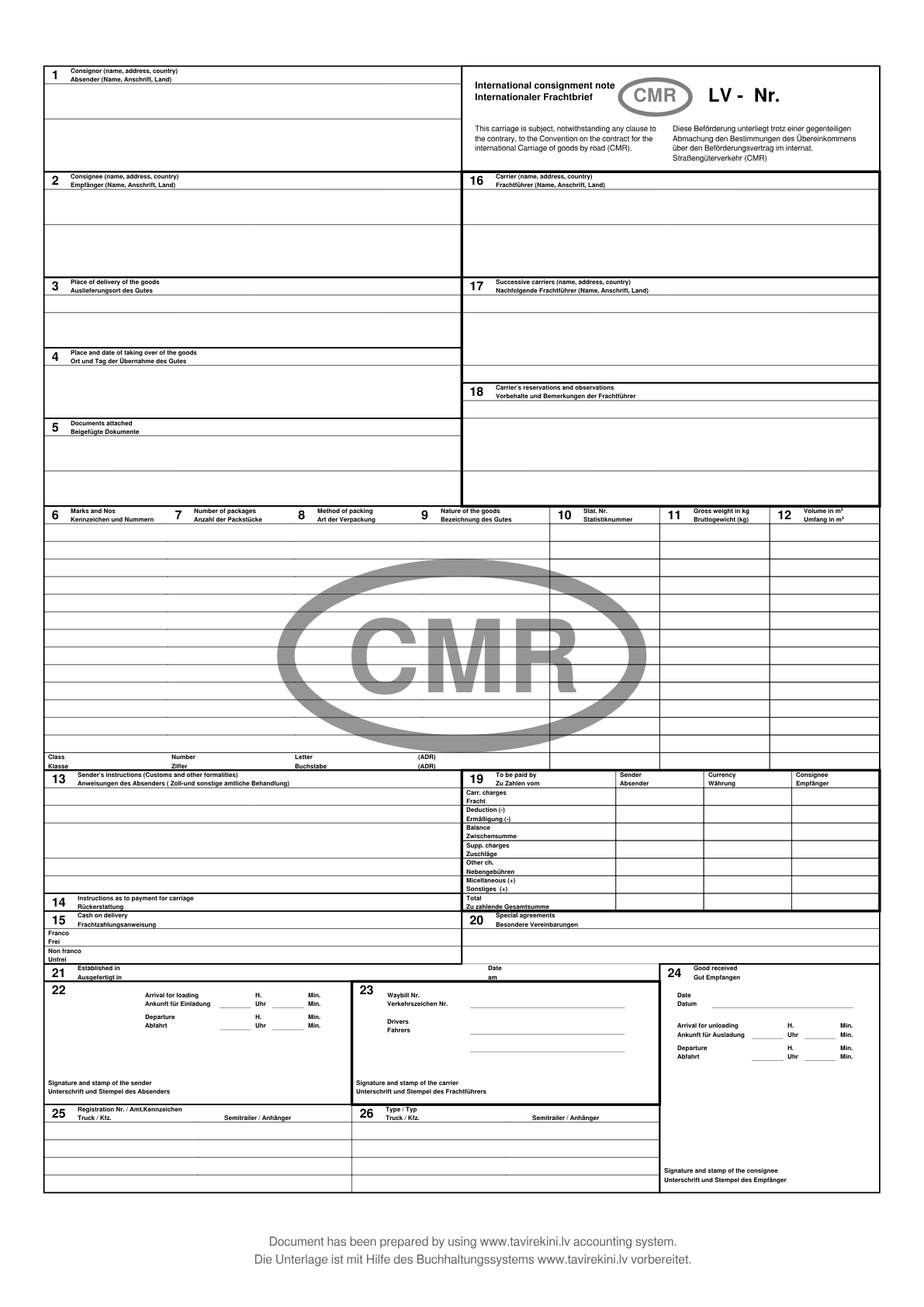 Cmr Customas Example CMR Convention - Sigma Logistic